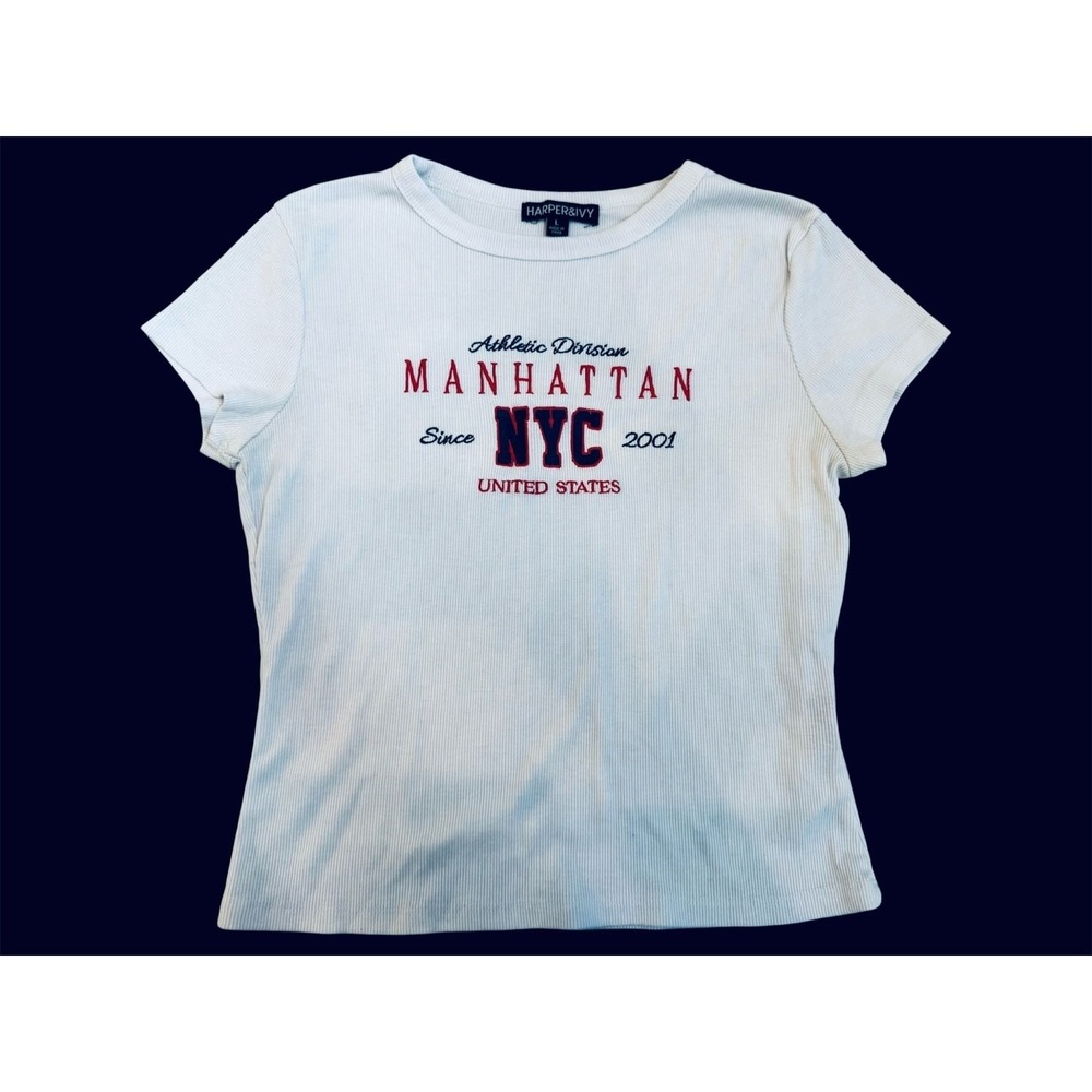 Harper & Ivy Manhattan NYC Athletic Division Ribbed Baby Tee Girls Large - Picture 1 of 8